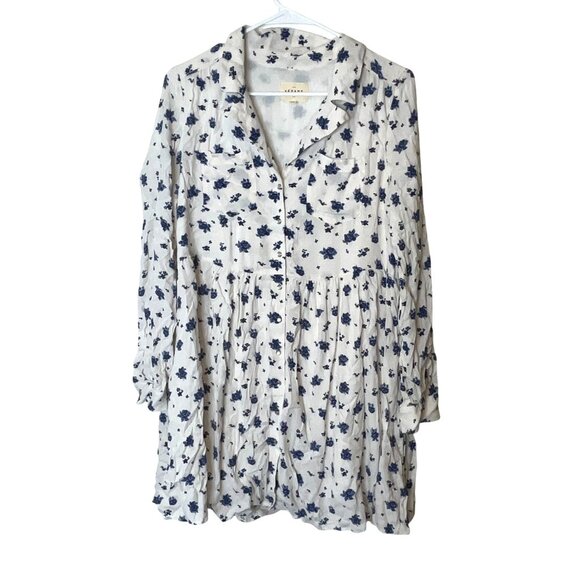 Sezane Aurora Dress White Floral Button-Up Dress blue rose 38 6 tiered short - Picture 4 of 10